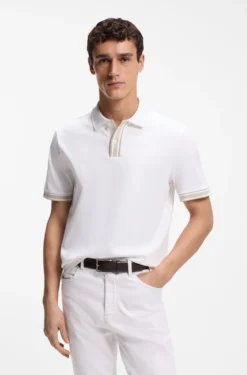 Mercerised-cotton polo shirt with striped trims