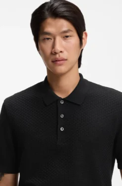 Mercerised-cotton polo shirt with basket weave