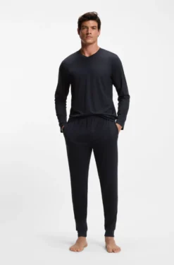 Mercerised stretch-jersey pyjama set with all-over print