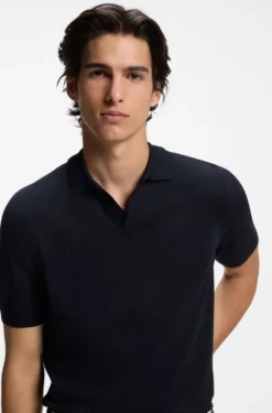 Merino-wool knit polo with Johnny collar