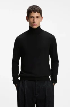 Merino-wool rollneck sweater with embroidered logo