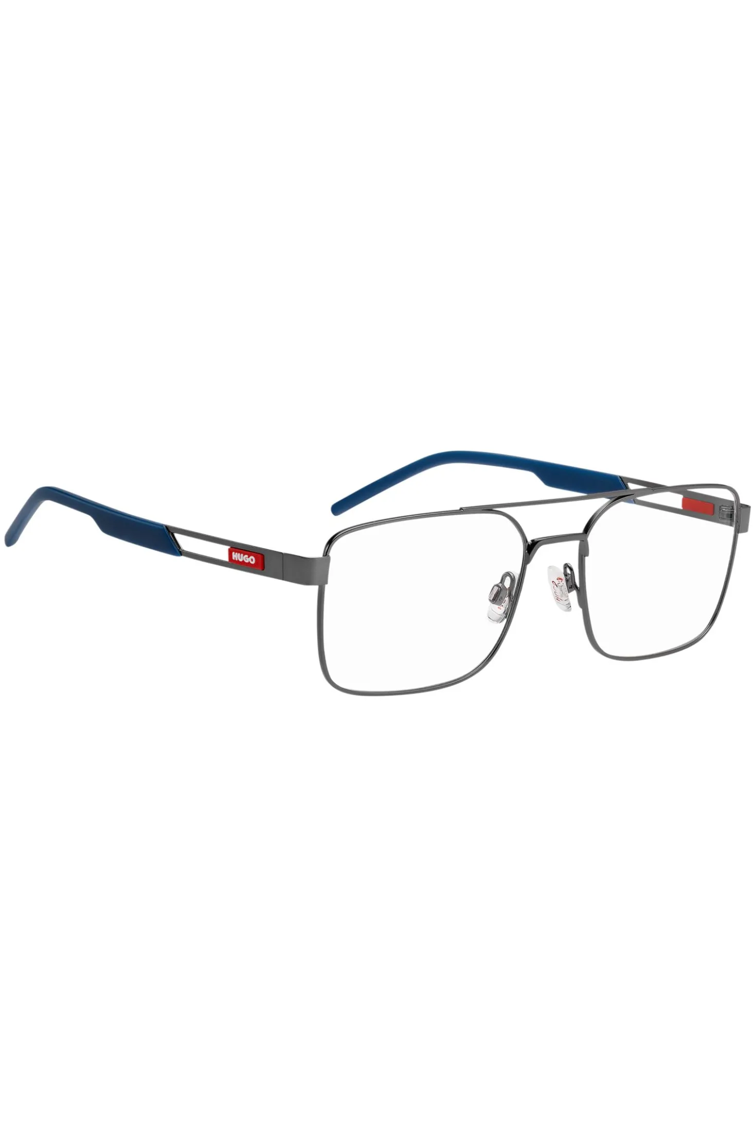 Metal optical frames with contrast rubber logo