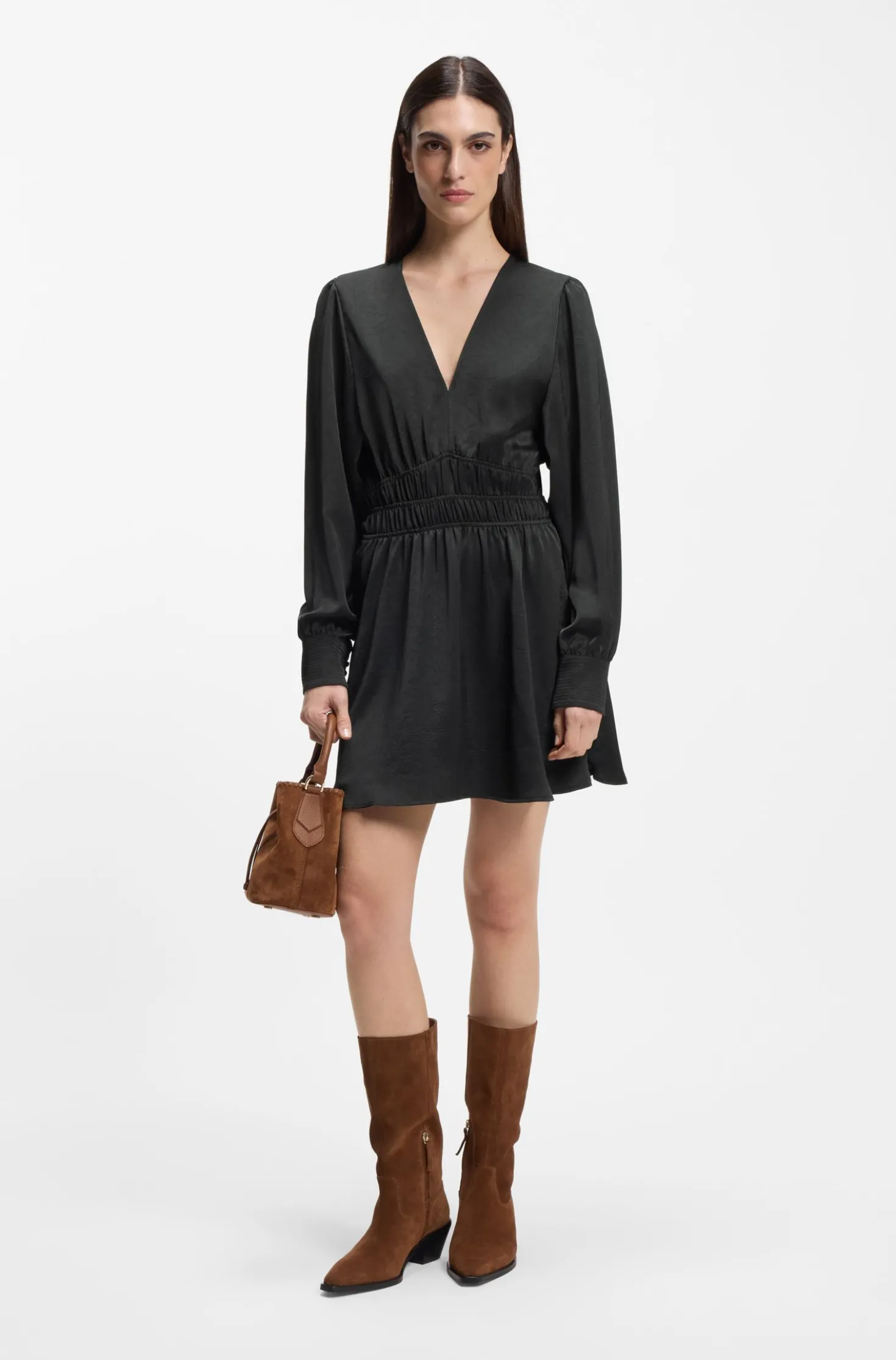 Midi-length dress in crinkle satin