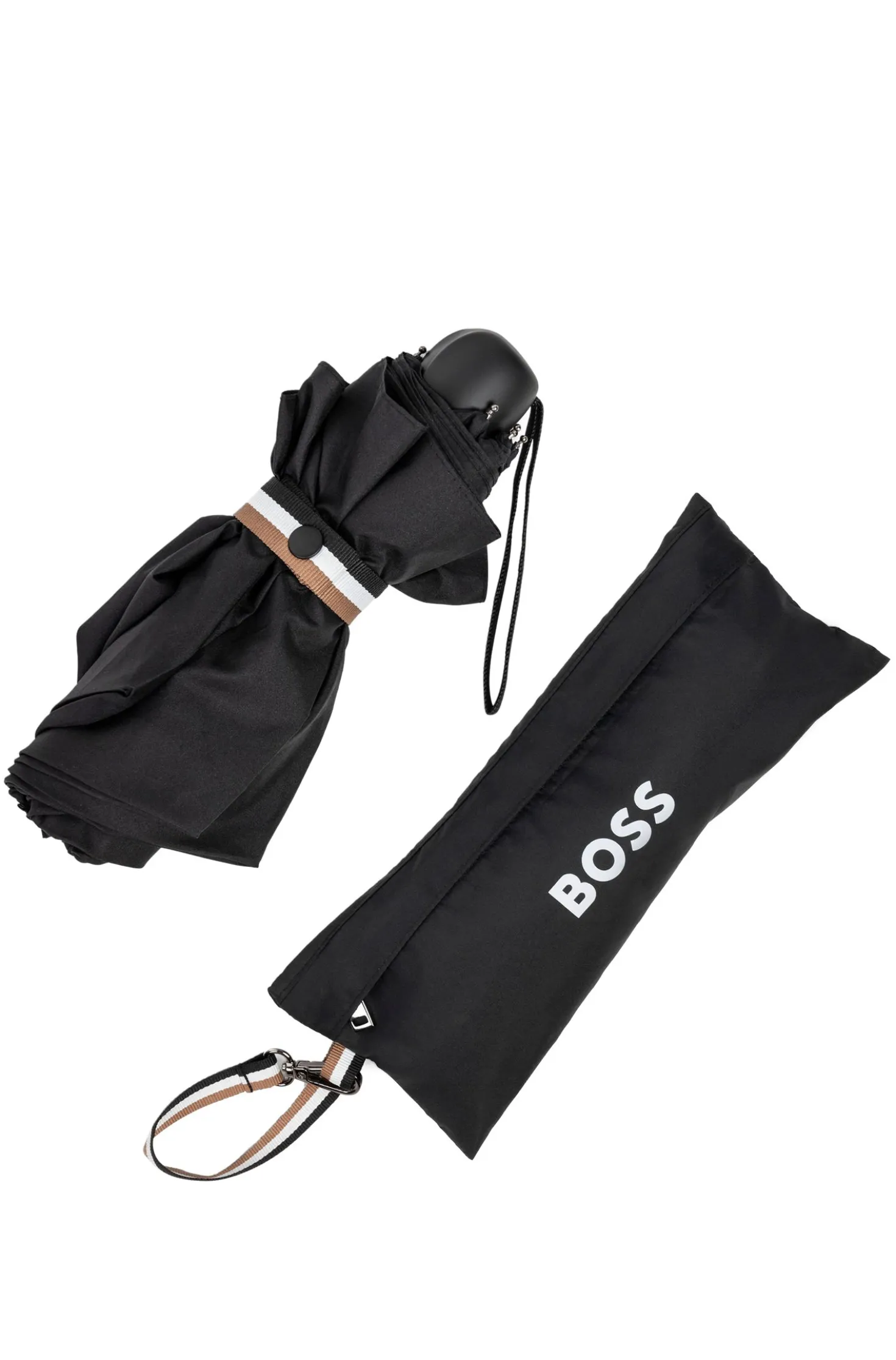 Mini umbrella with signature-stripe closing strap