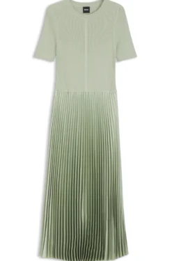 Mixed-material dress with plissé skirt