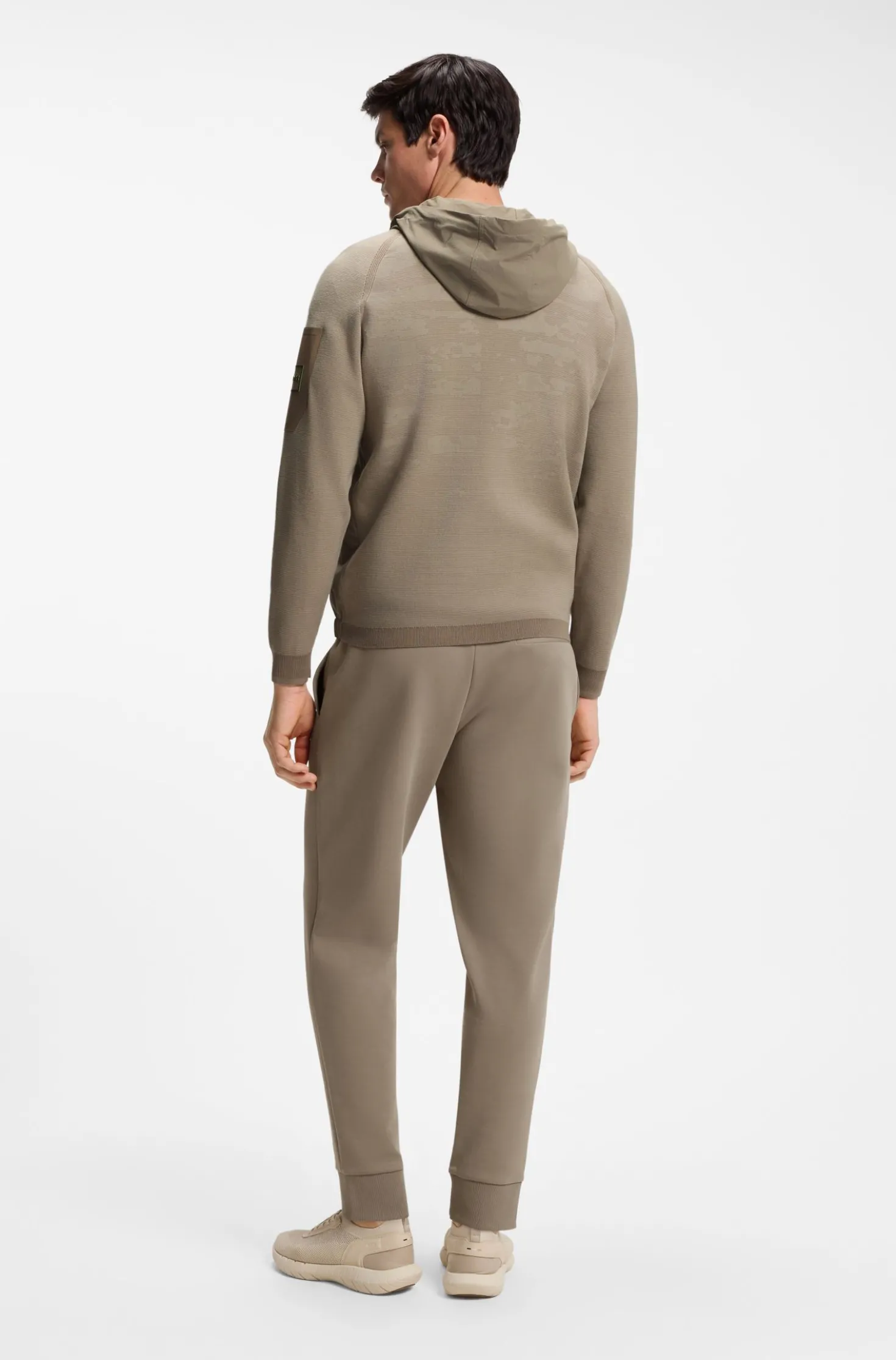 Mixed-material knitted jacket with jacquard graphic