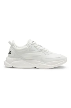 Mixed-material lace-up trainers with counter logo