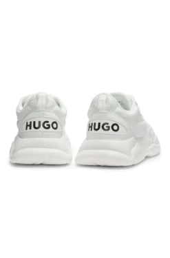 Mixed-material lace-up trainers with counter logo