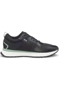 Mixed-material trainers with mesh details and branding
