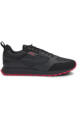 Mixed-material trainers with branded accents