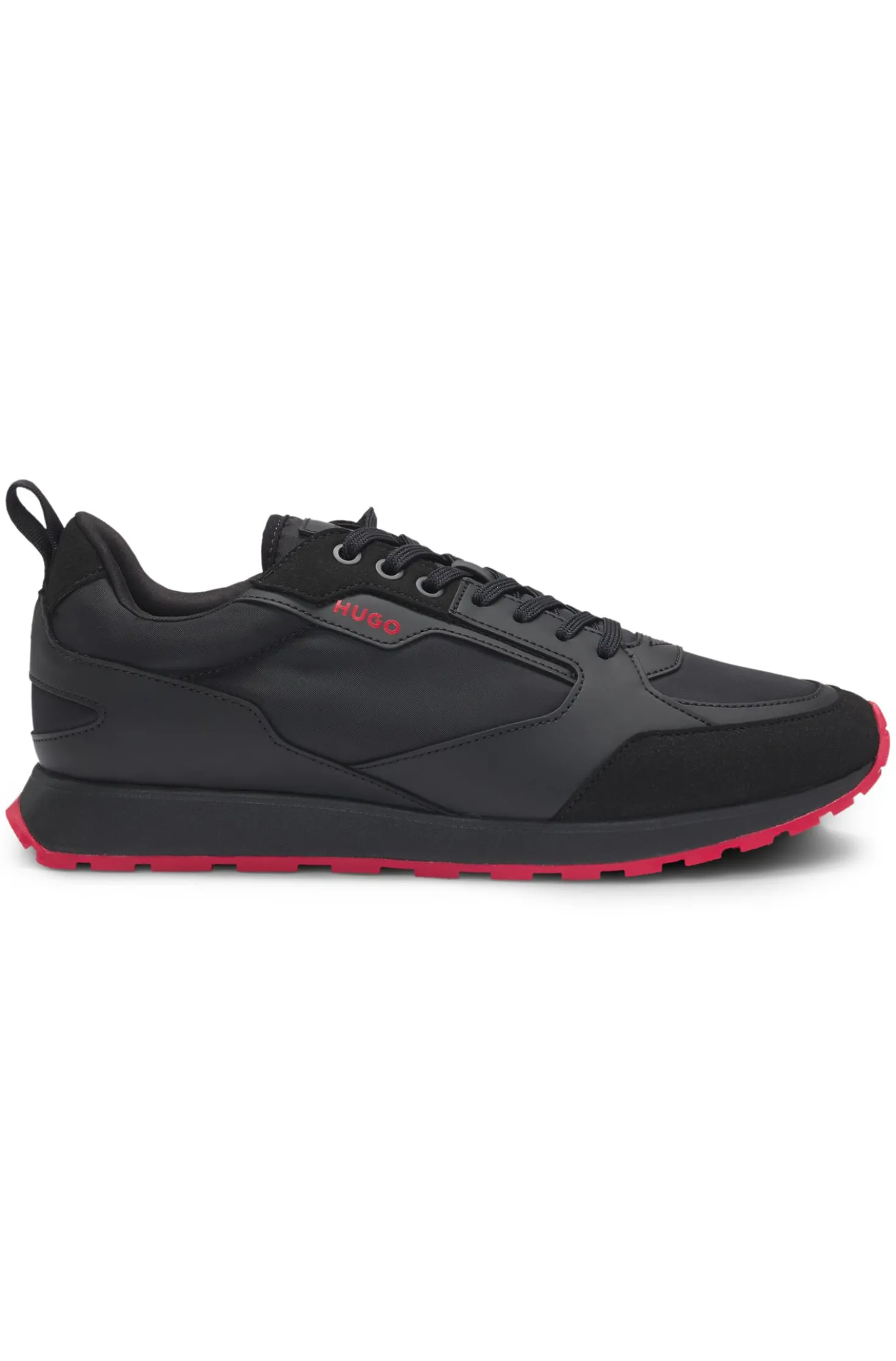 Mixed-material trainers with branded accents