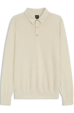 Mixed-structure knit polo in a wool blend