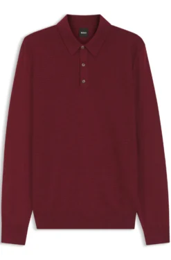 Mixed-structure knit polo in a wool blend