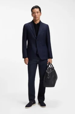 Mixed-structure knit polo in a wool blend