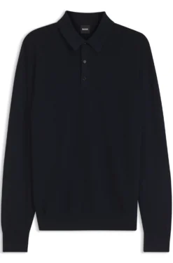 Mixed-structure knit polo in a wool blend