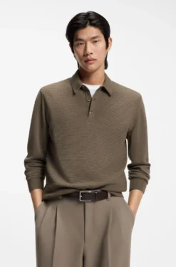 Mixed-structure knit polo in a wool blend