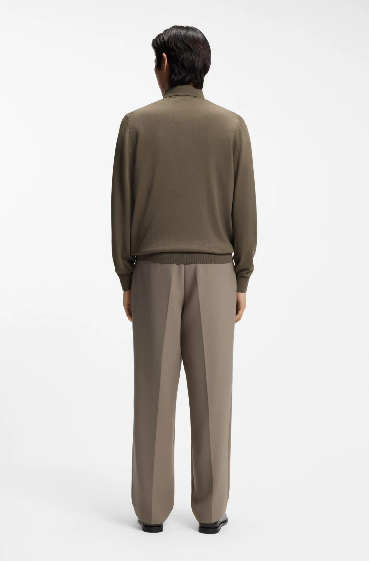 Mixed-structure knit polo in a wool blend