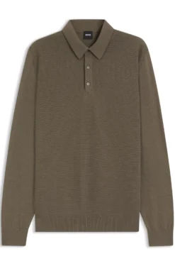 Mixed-structure knit polo in a wool blend