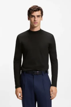 Mock-neck slim-fit T-shirt in mercerised cotton
