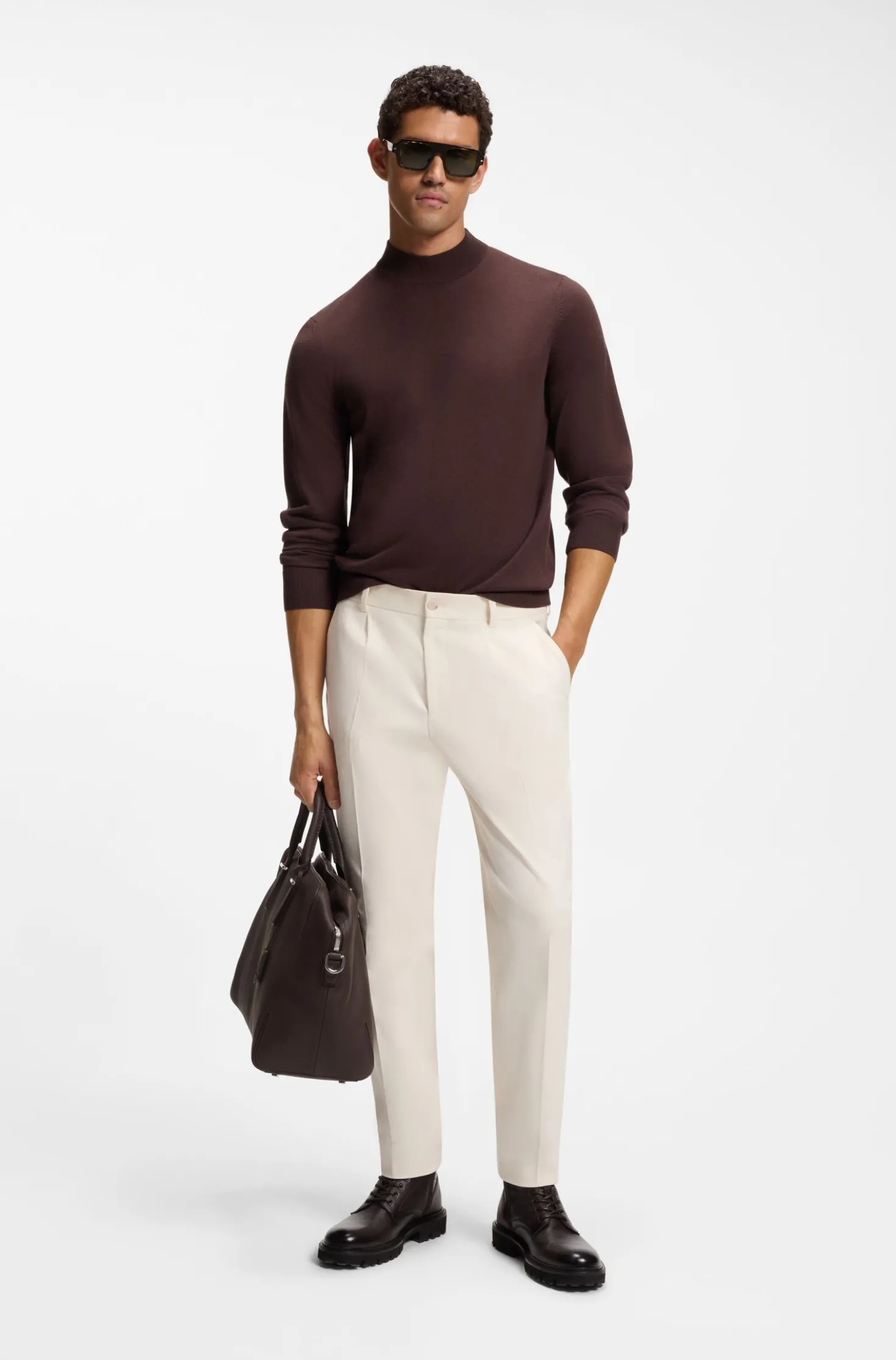 Mock-neck sweater in extra-fine merino wool
