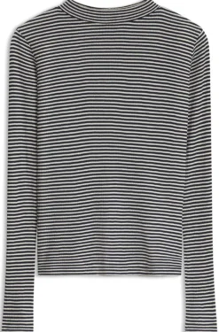 Mock-neck top in striped cotton crepe