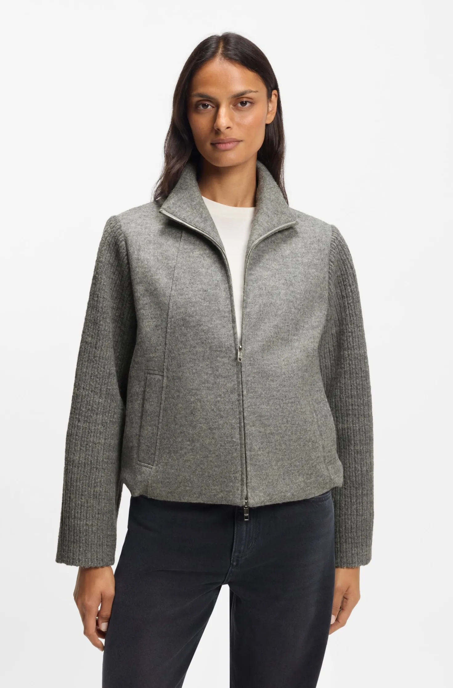 Modern-fit blazer in boiled virgin wool
