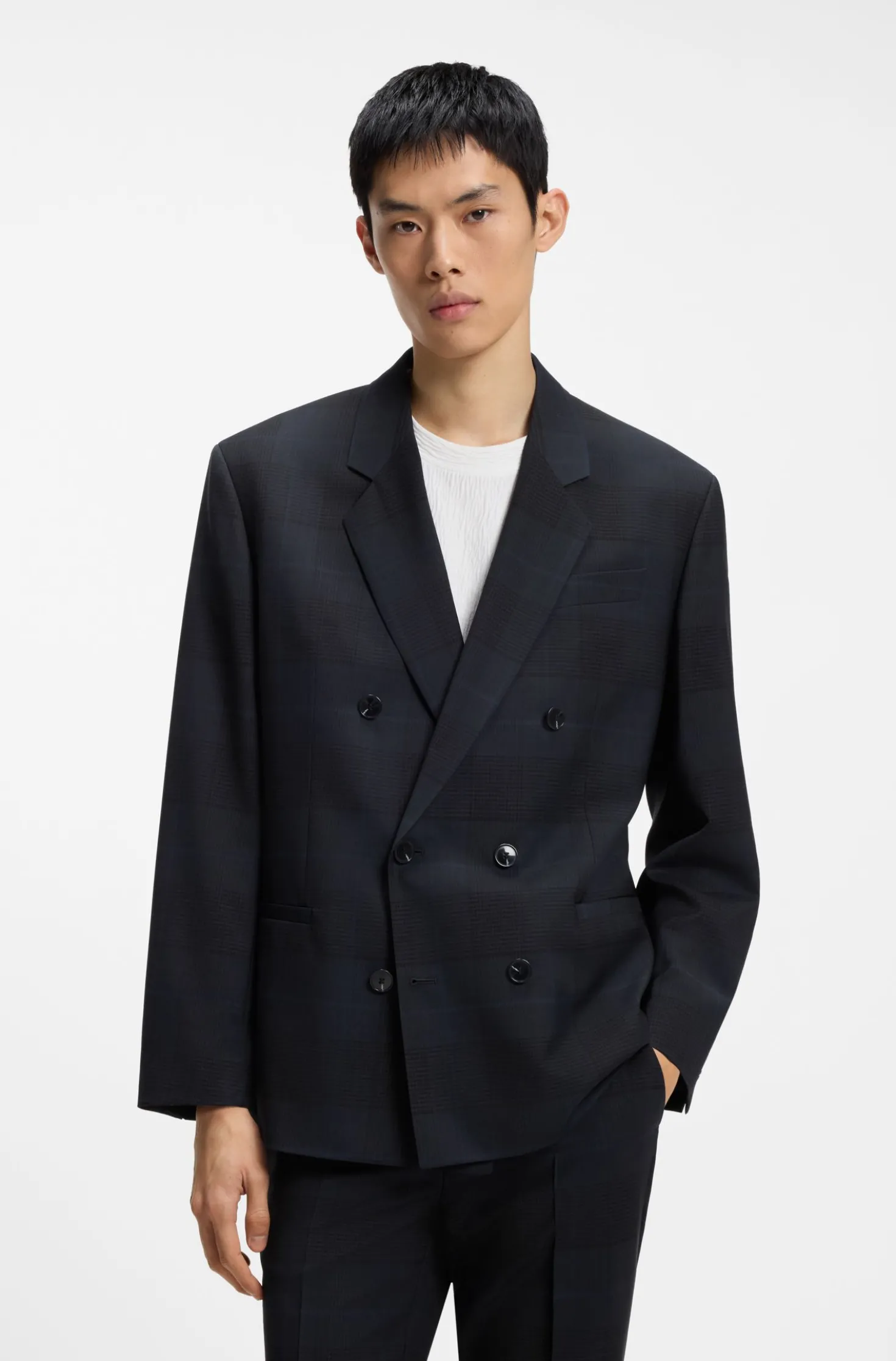 Modern-fit blazer in checked virgin wool