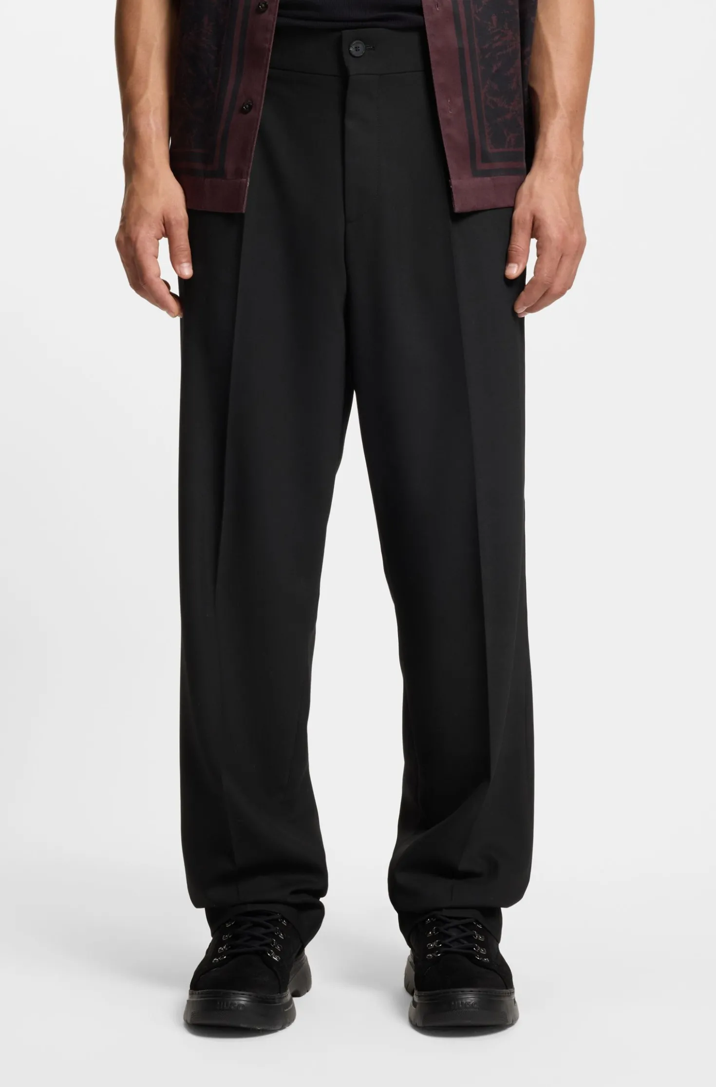 Modern-fit stretch-twill formal trousers