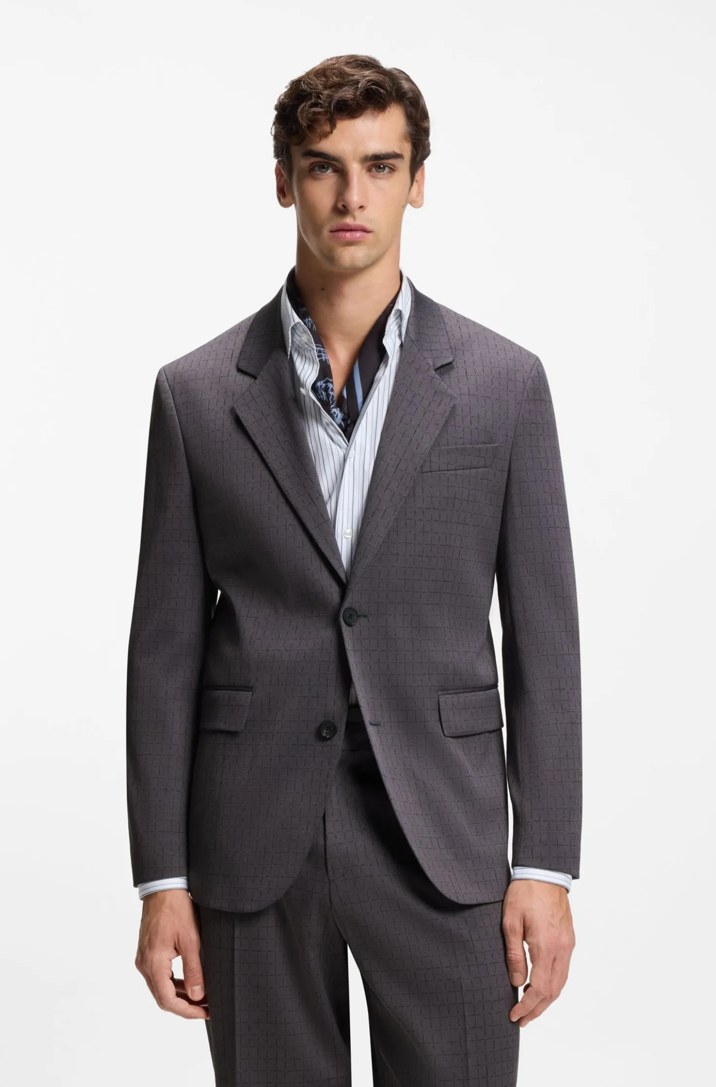 Modern-fit suit jacket in checked stretch fabric