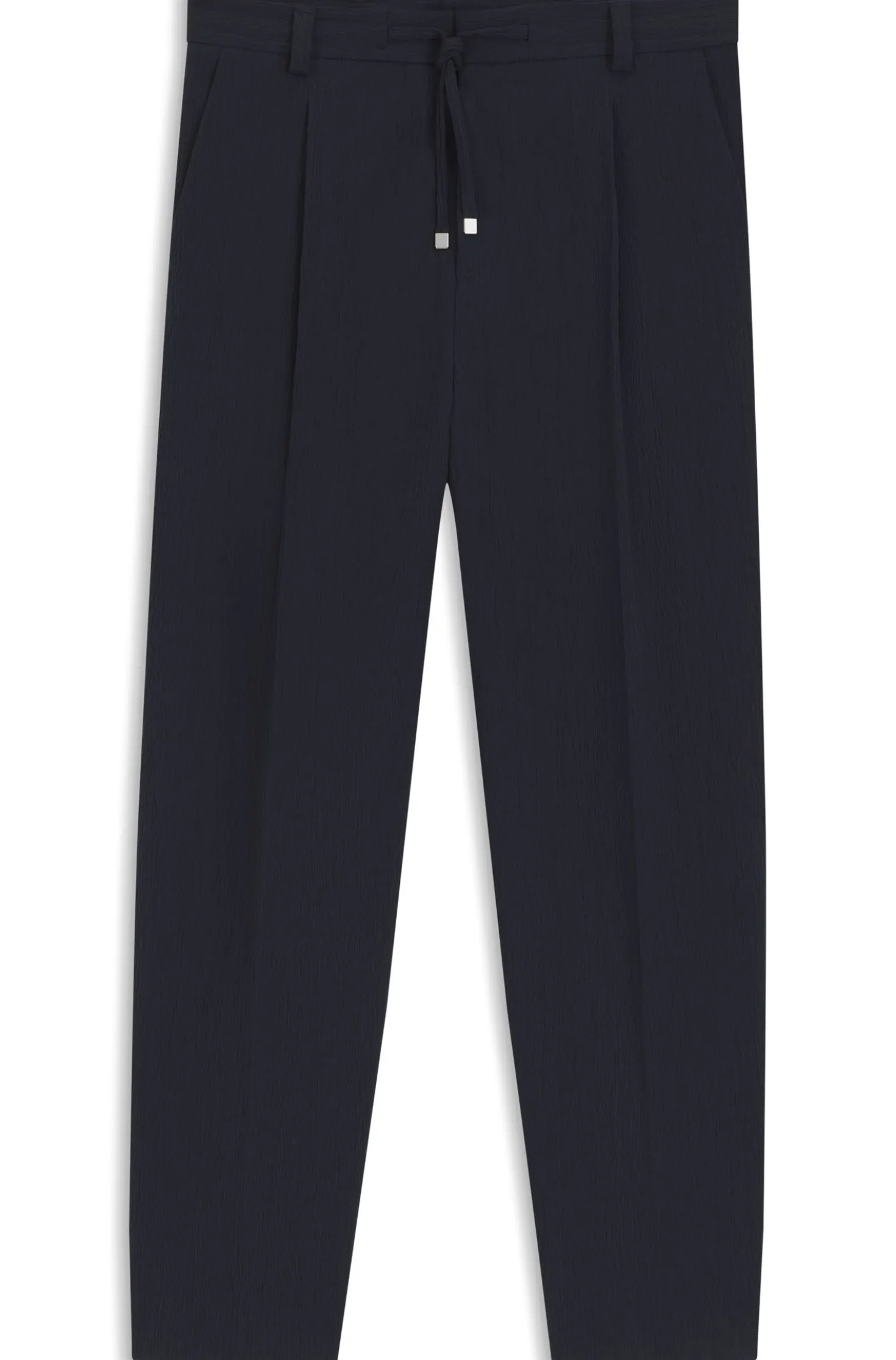 Modern-fit trousers in performance-stretch seersucker