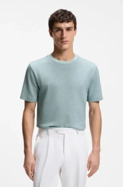 Mouliné-structured T-shirt in cotton, linen and silk