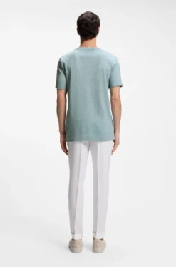 Mouliné-structured T-shirt in cotton, linen and silk