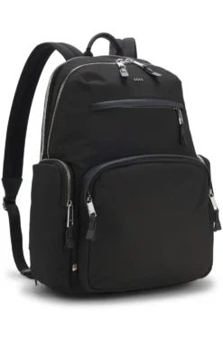 Multi-pocket backpack with leather trims