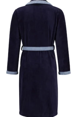 Navy cotton-velvet dressing gown with embroidered logo