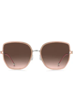 Nude-frame sunglasses with forked temples and branded chain