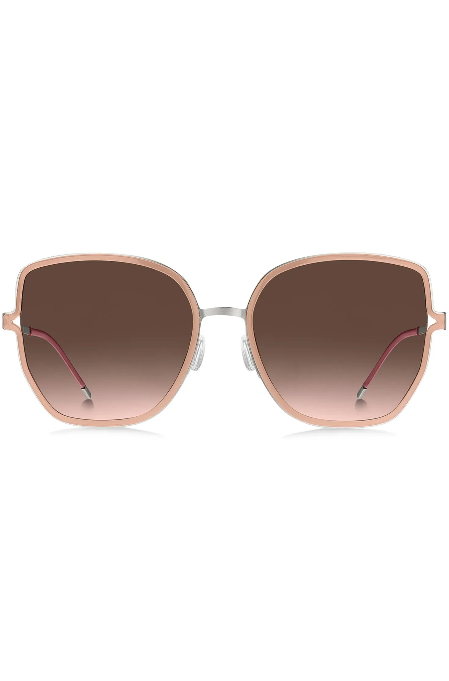 Nude-frame sunglasses with forked temples and branded chain