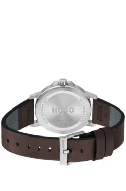 Olive-dial watch with brown leather strap