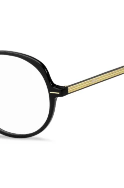 Optical frames in black acetate with gold-tone details