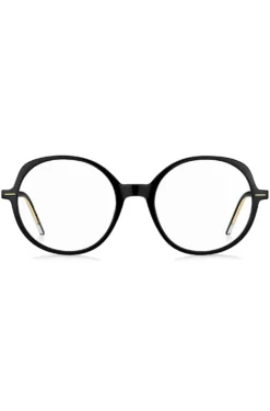 Optical frames in black acetate with gold-tone details