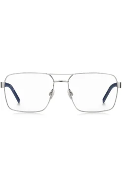 Optical frames in silver-tone metal with blue accents