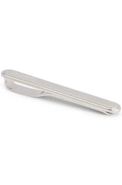 Oval-shaped tie clip with engraved logo