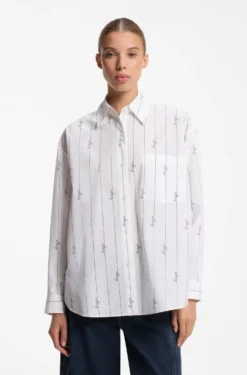 Oversized-fit blouse in cotton poplin with script logos