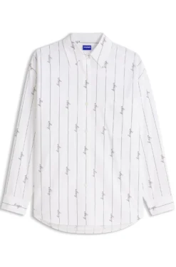 Oversized-fit blouse in cotton poplin with script logos