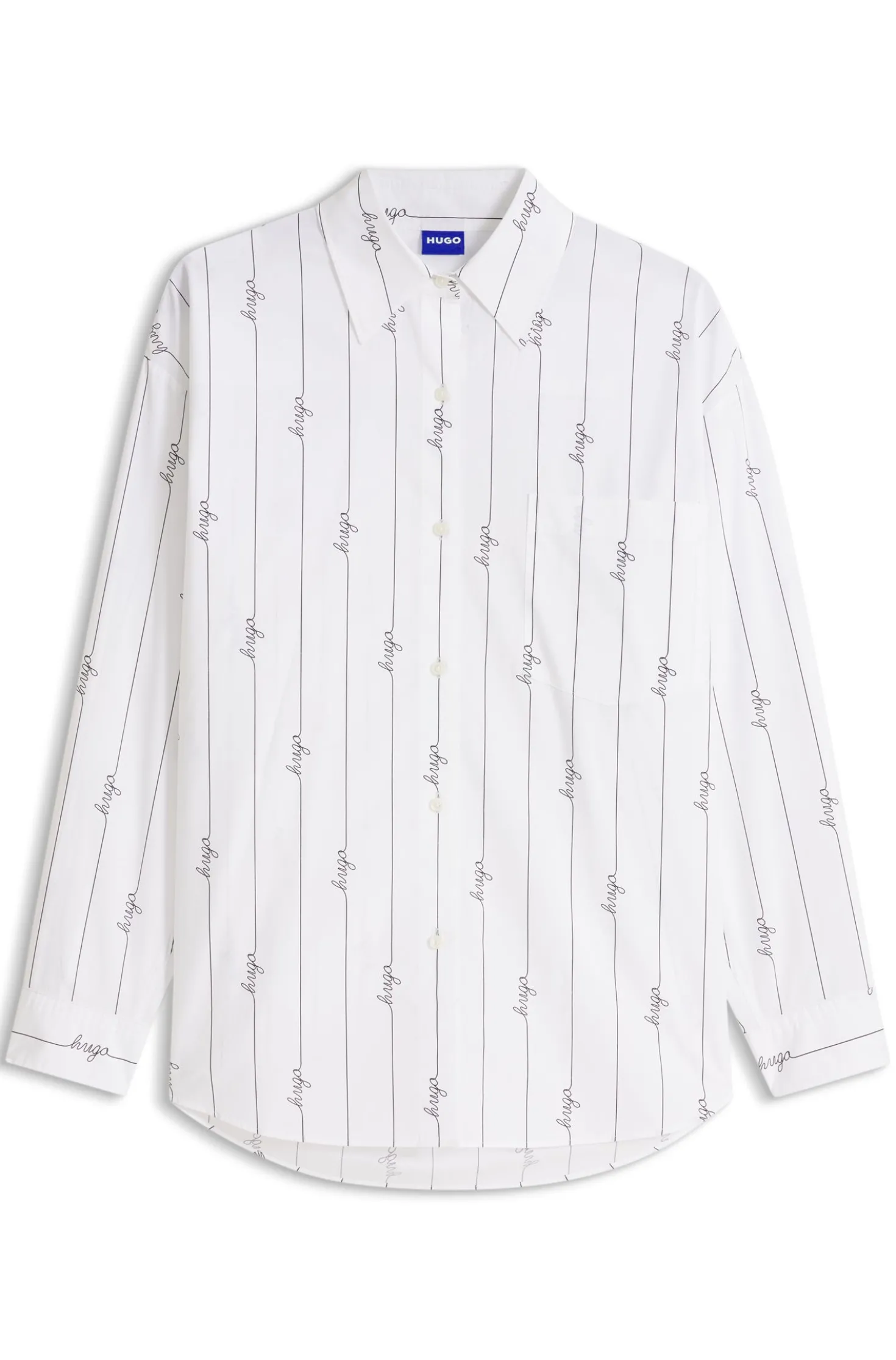 Oversized-fit blouse in cotton poplin with script logos