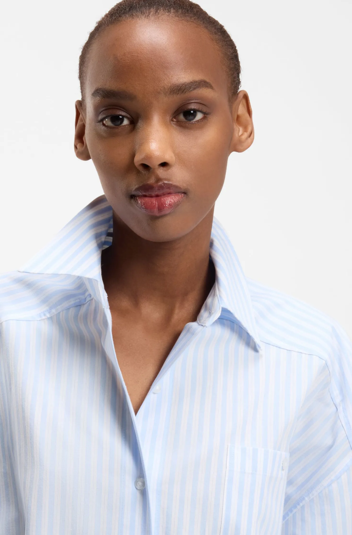 Oversized-fit blouse in striped cotton poplin