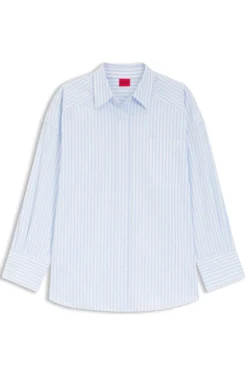 Oversized-fit blouse in striped cotton poplin