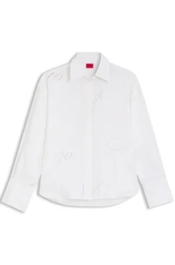 Oversized-fit blouse with burnout logo print