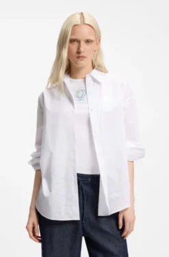Oversized-fit blouse with burnout heart and logo print