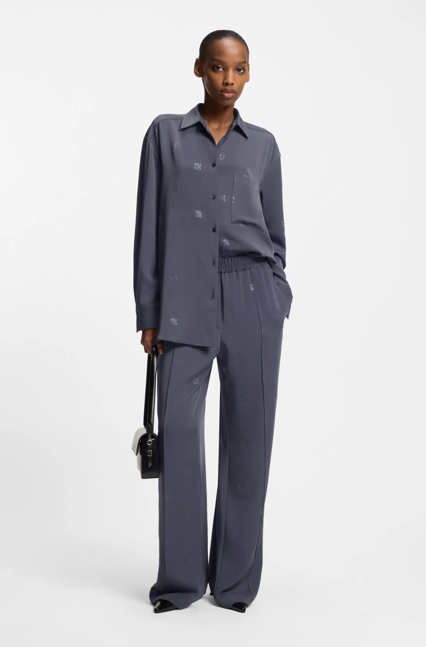 Oversized-fit blouse with stacked logos