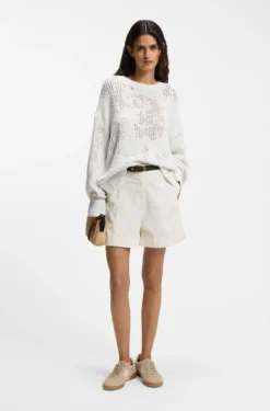 Oversized-fit cotton-blend sweater with knitted pattern